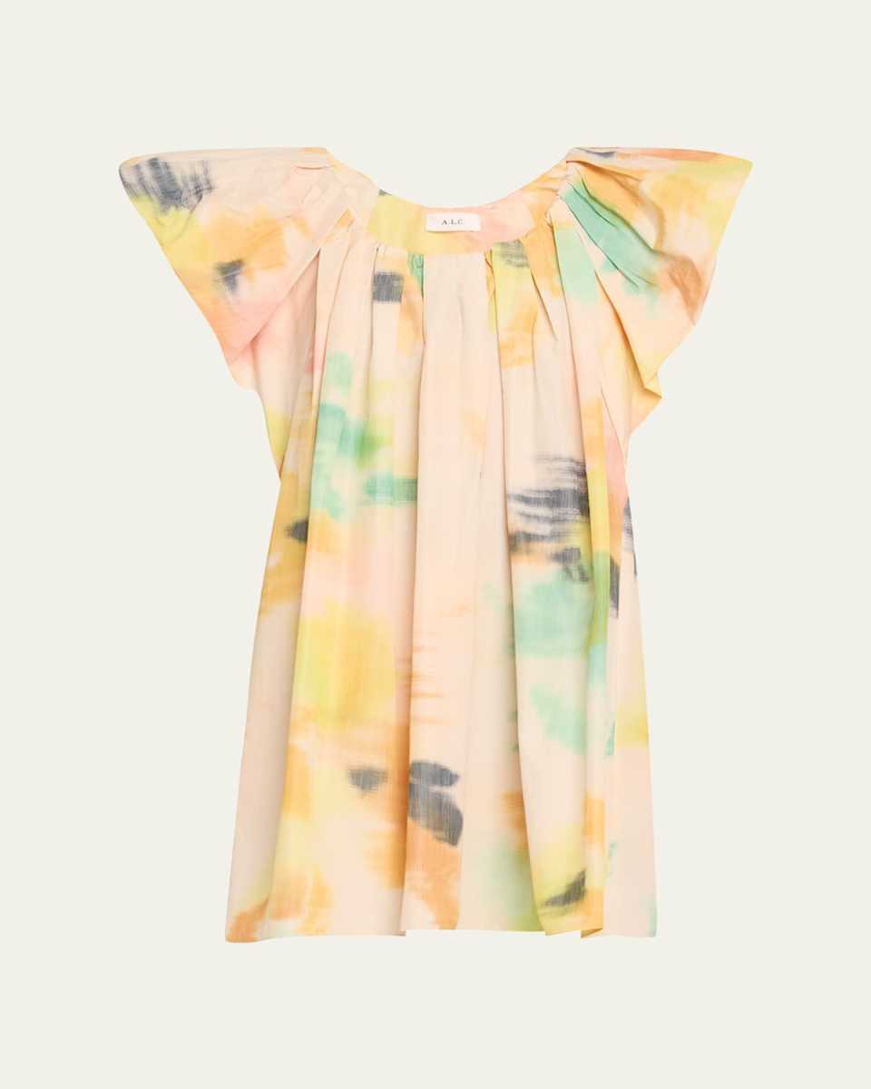 Abi Pleated Puff-Sleeve Mini Dress